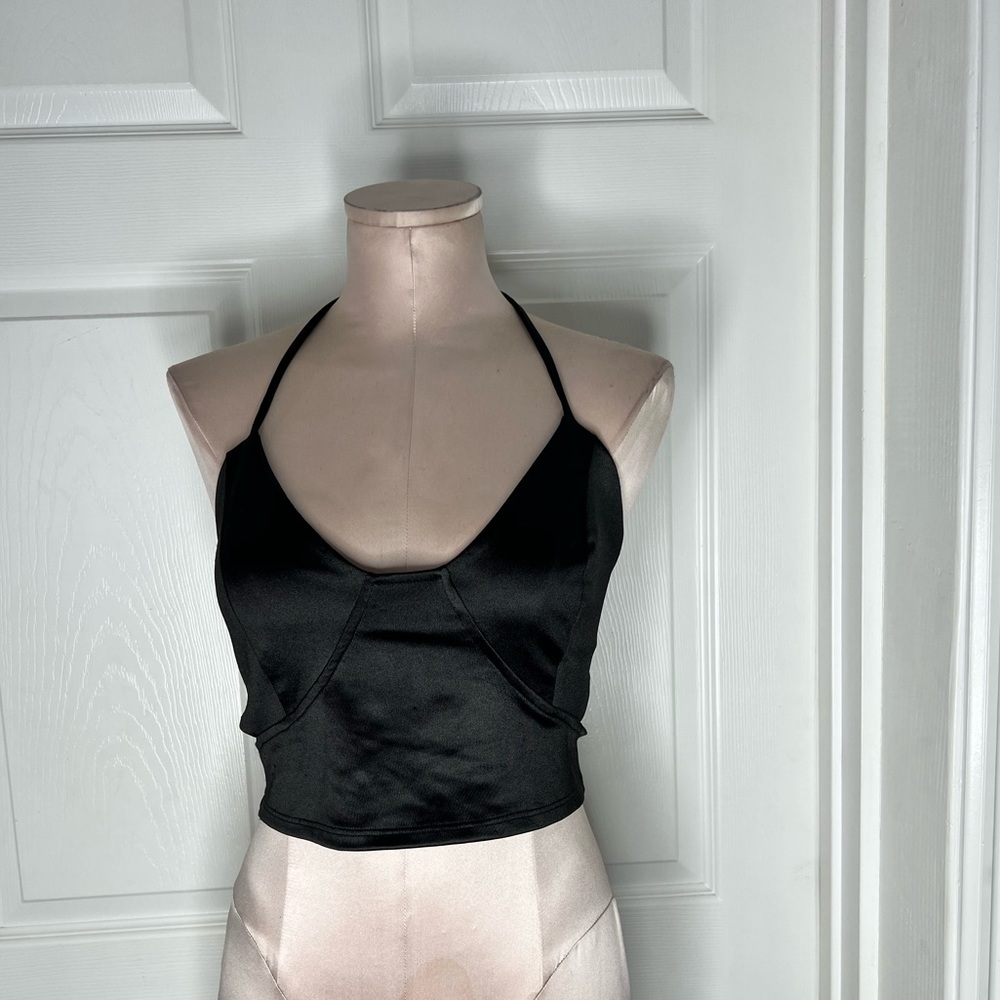 Just Polly Black Strappy Halter Top Sz L